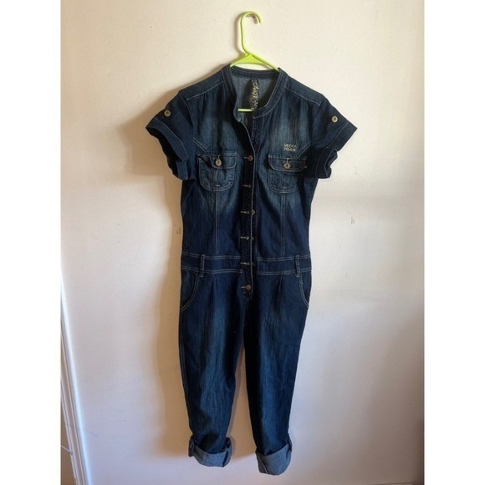 Mecca Femme Y2k Blue Denim Retro Button Down Jumpsuit SZ 9/10